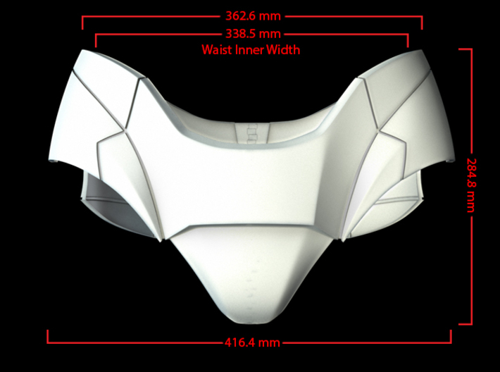 Iron Man Pelvis Armor, Bottom (Part 3 of 5) 3d printed CG Render (Front Measurements)