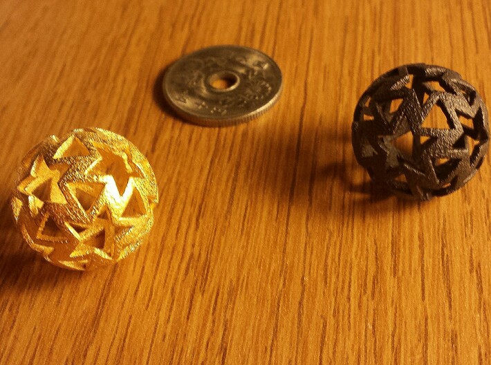 12-star ball 3d printed Polished Gold & Matte Black Steel