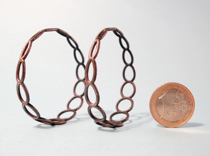 Curvy Wire 1 Hoop Earrings 50mm 3d printed Earrings with 1€ coin for scale.