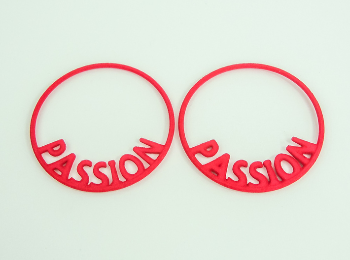 Custom Hoop Earrings - Passion 40mm 3d printed Custom Text Hoop Earrings printed in Red Strong &amp; Flexible Polished.