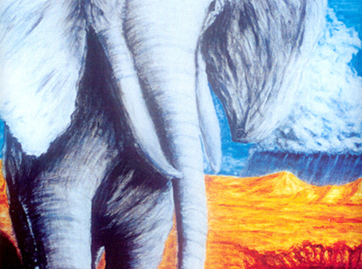 Elephant Memory Pendant 3d printed Journey. Acrylic on canvas.