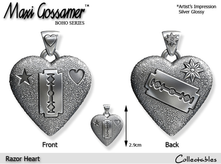 Razor Heart Pendant 3d printed