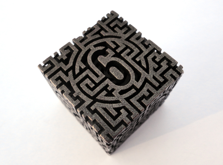 Labyrinthine d6 3d printed In polished bronze steel