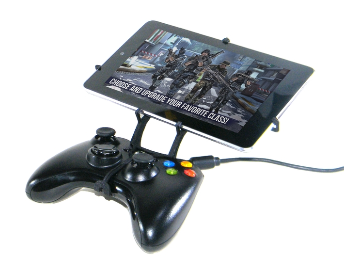 Controller mount for Xbox 360 & Lenovo Miix 2 11 3d printed Front View - A Nexus 7 and a black Xbox 360 controller