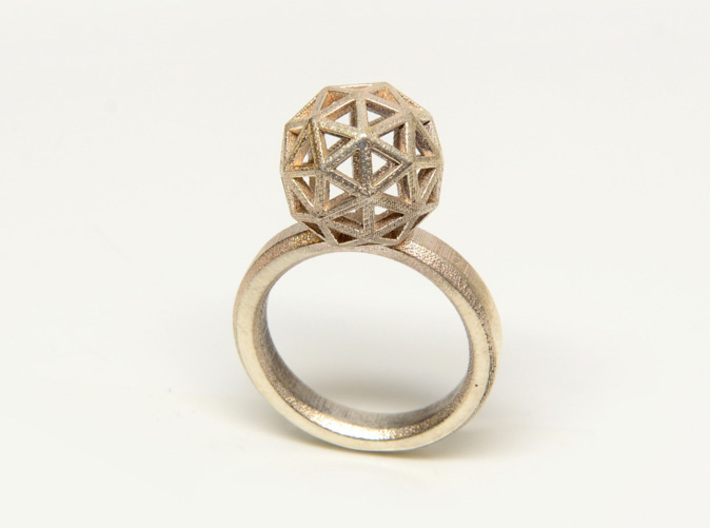 Geodesic Dome Ring size 7.5 3d printed Sterling Silver