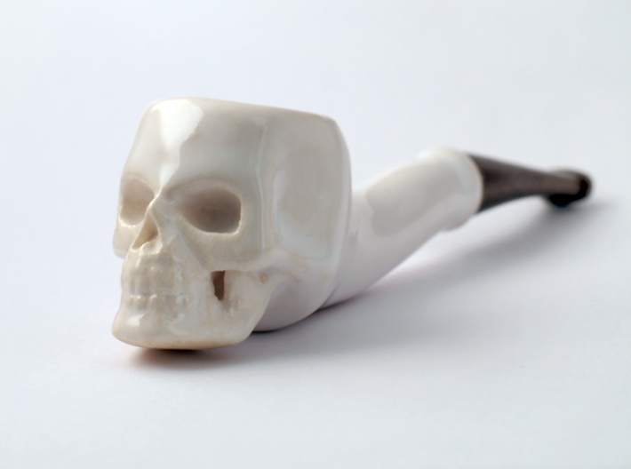 Skull Tobacco Pipe (old ceramic material) 3d printed Glazed Ceramics, Antique Bronze Glossy