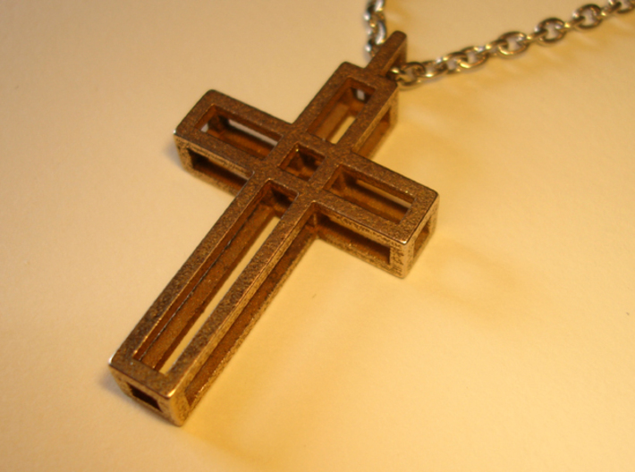 Boxed Cross Pendant 3d printed Photo of an actual pendant. Chain not included.
