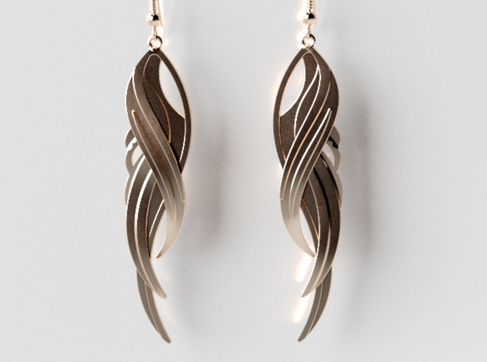 Feather Earrings 3d printed Polished Bronze
