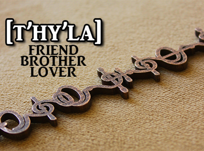 "T'hy'la" (Friend/Brother/Lover) Vulcan Necklace 3d printed Pictured: Polished Bronze Steel
