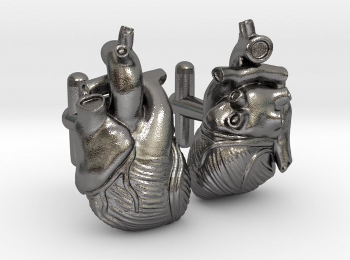 Anatomical Heart Cufflinks Pair (Front and Back) 3d printed 