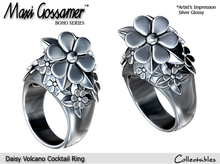 Daisy Volcano Cocktail Ring 3d printed