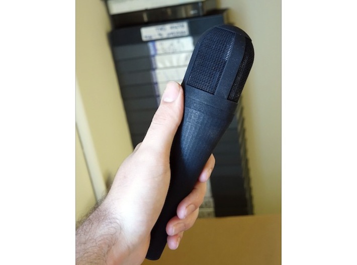 Handheld Microphone Adapter For Clip On Lapel Mics 3d printed The two halves join together, printed in black