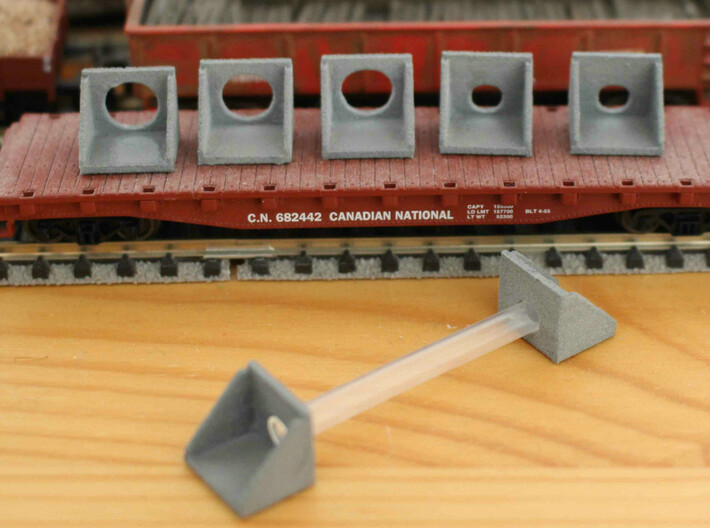N Scale Culvert Headwall ø600mm + ø1000mm 10pc 3d printed Both types of headwalls printed in White Strong Flexible and painted.