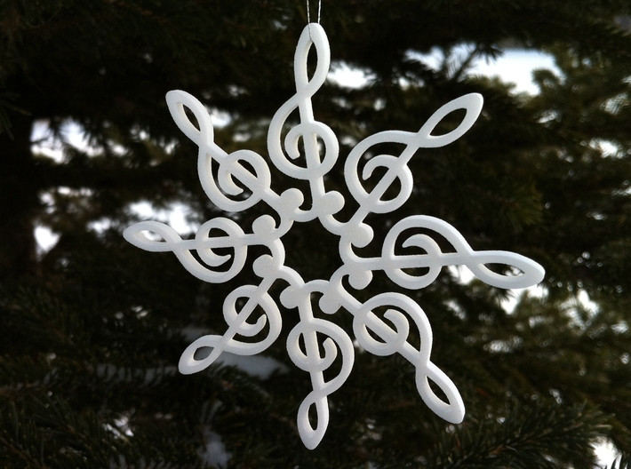 Treble Clef Snowflake Ornament 3d printed