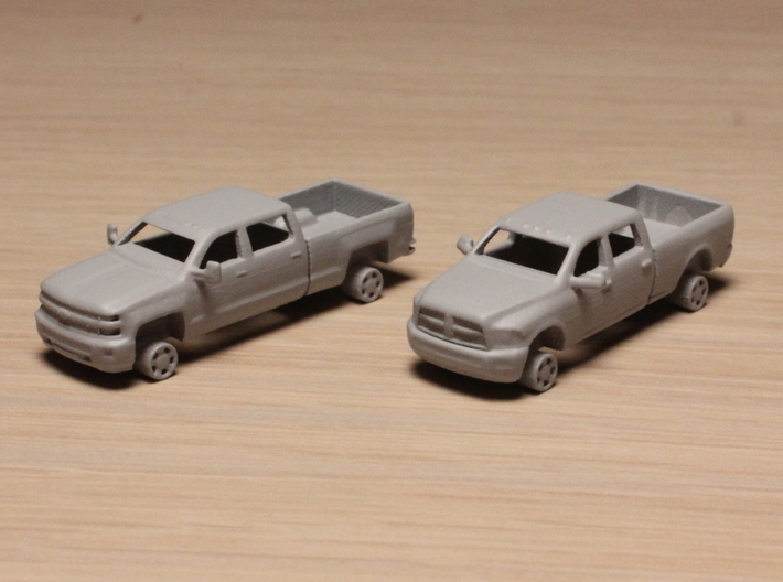 1:160 N Scale Chevy & Dodge Crew Cab Pickup Trucks 3d printed 