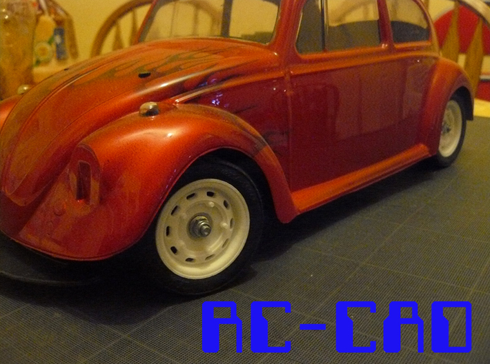 Porsche 356 rims for M-chassis 3d printed On a Tamiya M-02L with beetle body (not included)