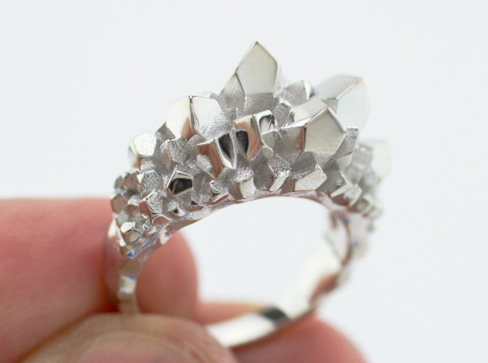 Crystal Ring Size 10 3d printed Rhodium Plated