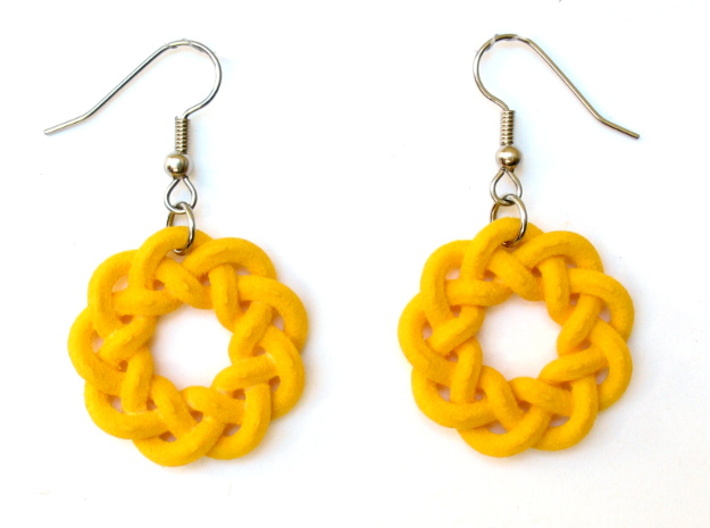 Woven Starburst Earrings - Large 3d printed Earrings printed in yellow strong and flexible, with stainless steel earwires added