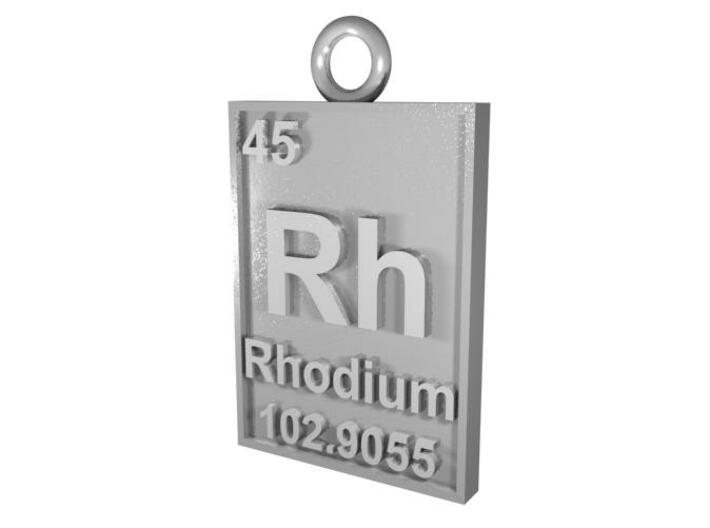 Rhodium Periodic Table Pendant 3d printed CGI Render of beautiful Rhodium plated brass!