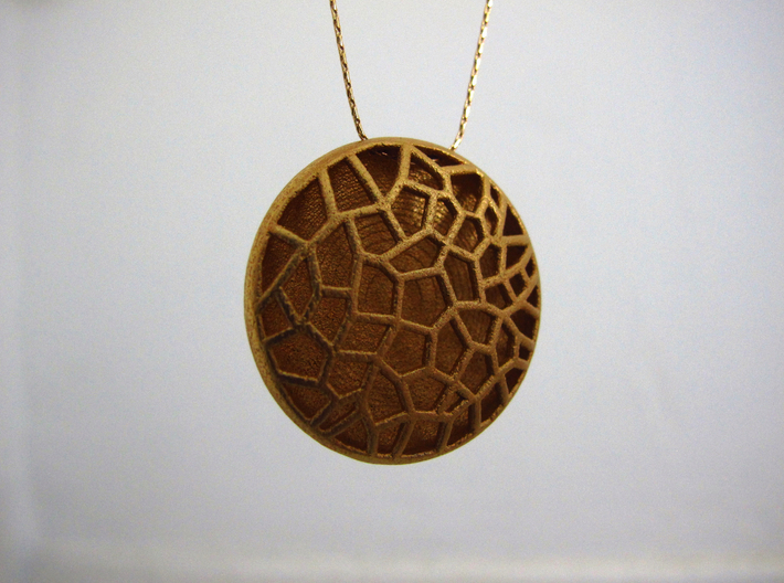 Bio Cell Pendant - closed back 3d printed Gold Plated Matte