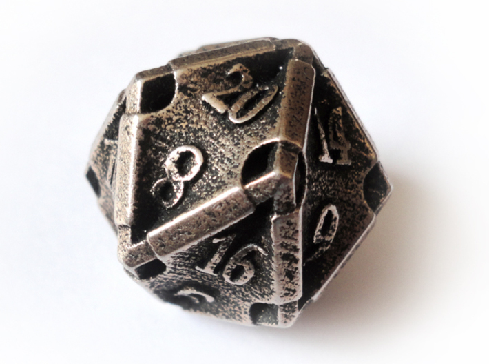 Stretcher d20 3d printed In stainless steel and inked
