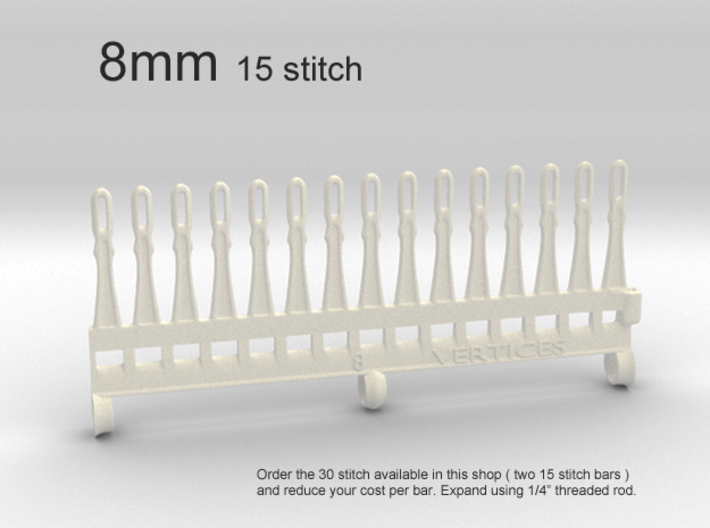 15 tine knitting garter bar - 8mm v3 3d printed 8mm - 15 stitch