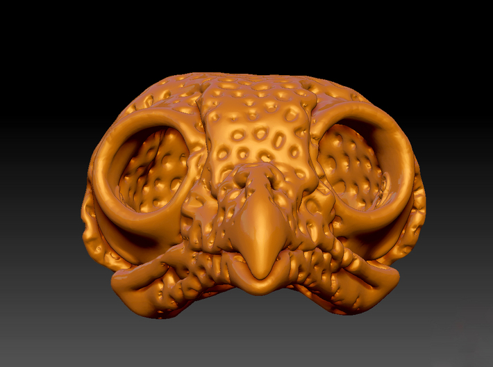 Screech Owl Pendant - Patterned 3d printed Matte Gold Steel Rendering