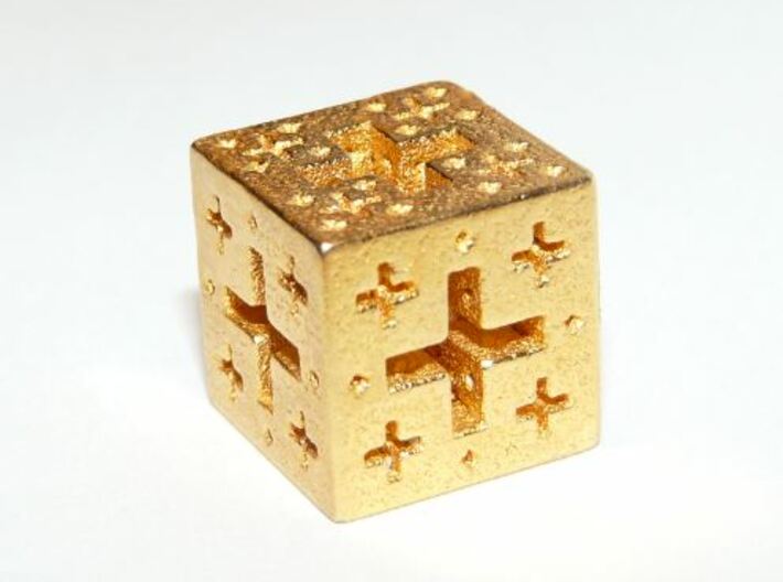 Jerusalem Cube Fractal Pendant 3d printed Polished Gold Steel