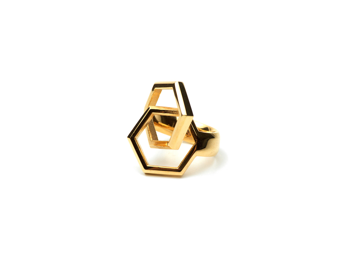 Twin Hexagon Ring 3d printed 