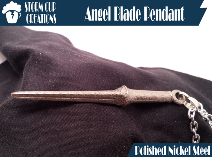 Angel Blade Pendant 3d printed Polished Nickel
