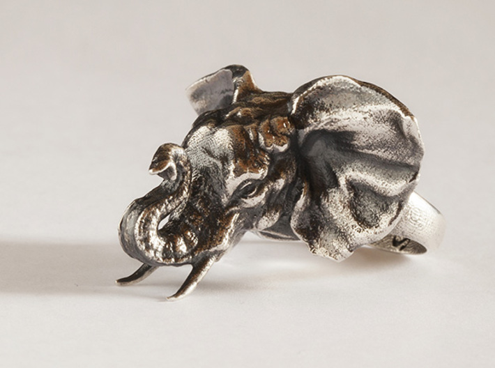Elephant Ring 3d printed Raw silver blackened with liver of sulphur
