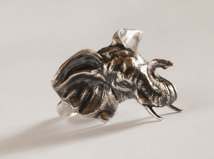 Elephant Ring 3d printed Raw silver blackened with liver of sulphur