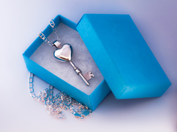 The key to a heart, 004 3d printed 925 Sterling Silver Pendant, with a hand polished glossy finish, chain not included
