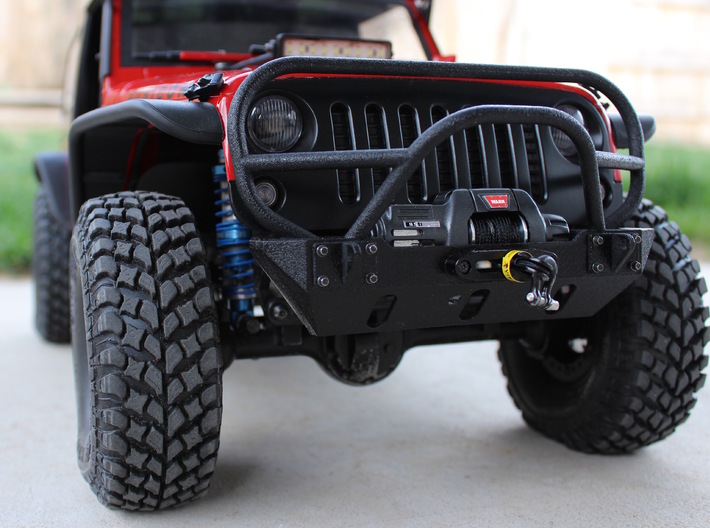 JK Winch Bumper - Gelände 2 3d printed Finished product with semi-gloss black paint and scale accessories.