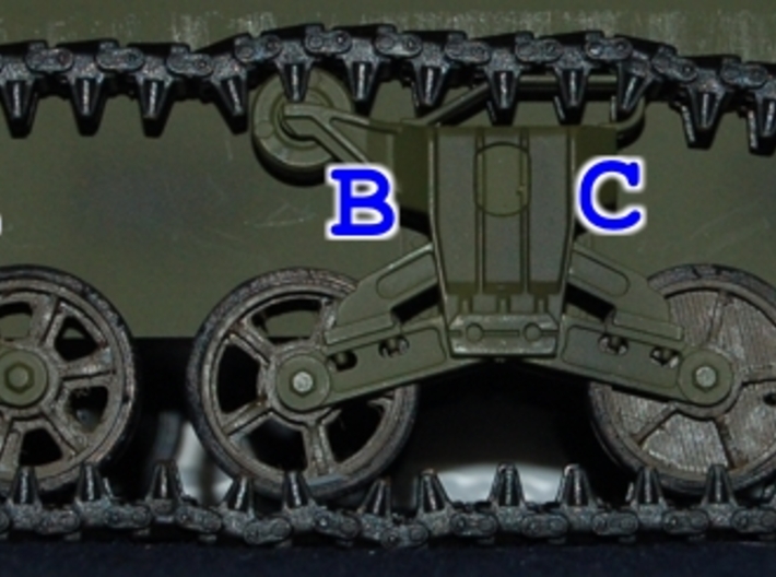1/16 M4 Sherman pressed spoked wheels (x12) 3d printed C in this photo.