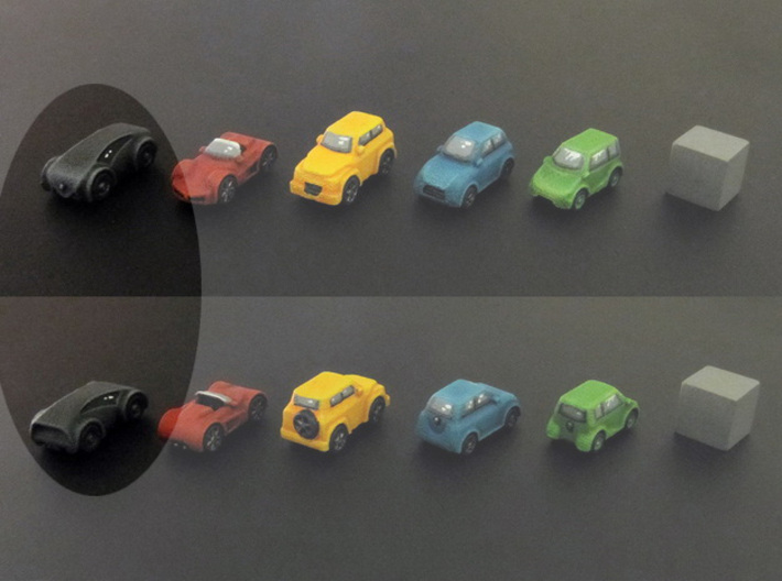 Miniature cars, Concept car (8pcs) 3d printed Hand-painted car. 10mm cube on the right for scale.
