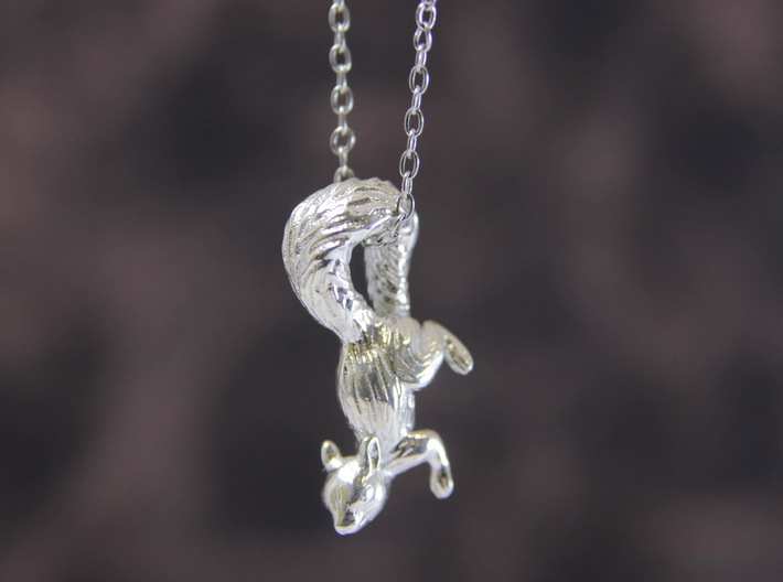 Squirrel Pendant 3d printed This material is Polished Silver.(Chain not included.)