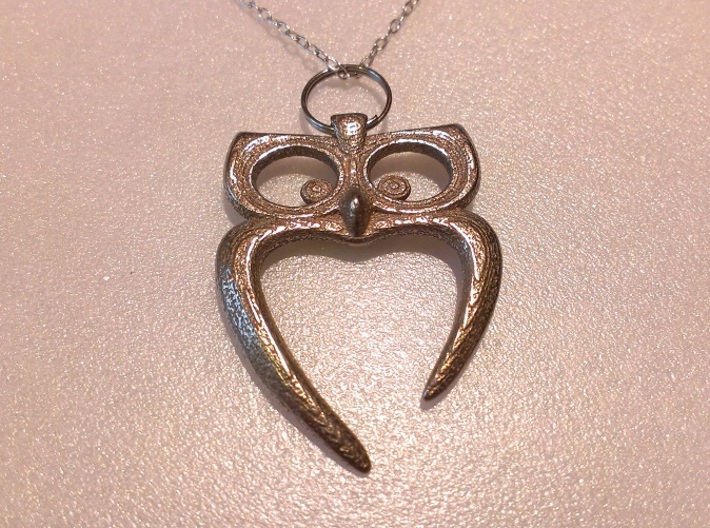 Owl Heart Pendant 3d printed Stainless Steel