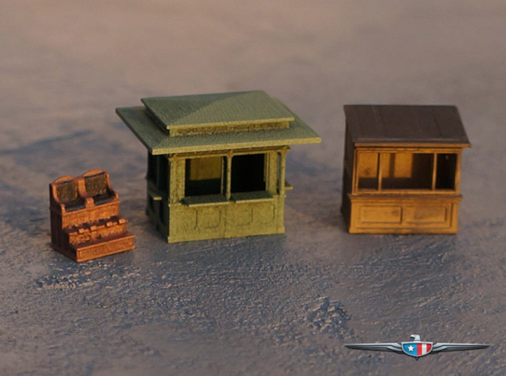 N Scale (1:160) Newsstands and Shoe Shine Stand 3d printed
