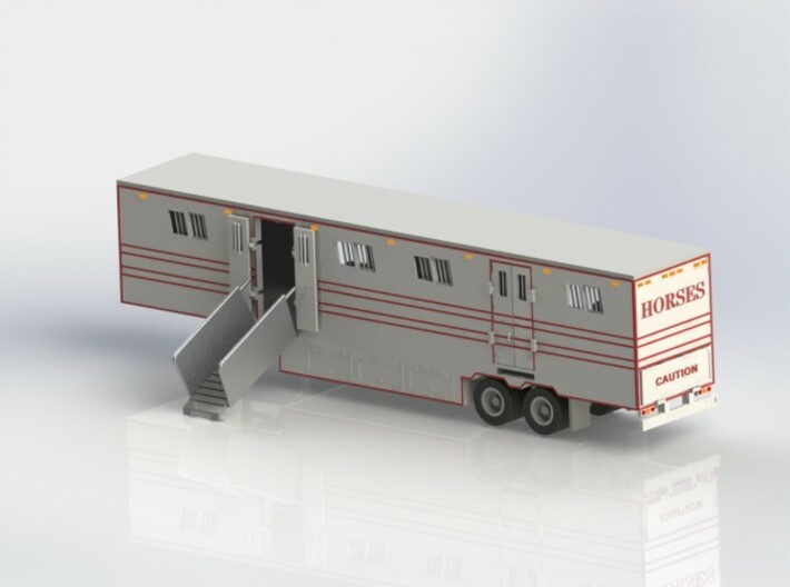 HO 1/87 Horsebox 48' Semi 01 3d printed CAD render showing one ramp fitted.