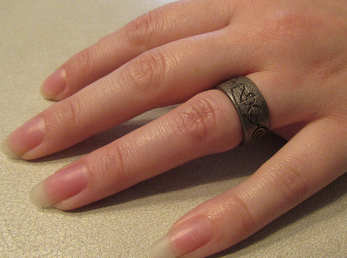 "IDIC" Vulcan Script Ring - Engraved Style 3d printed Pictured: Polished Nickel Steel
