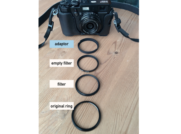 Lens Cap Adaptor for DIY Filter on Fujifilm X100 3d printed You need an additional filter without the glass
