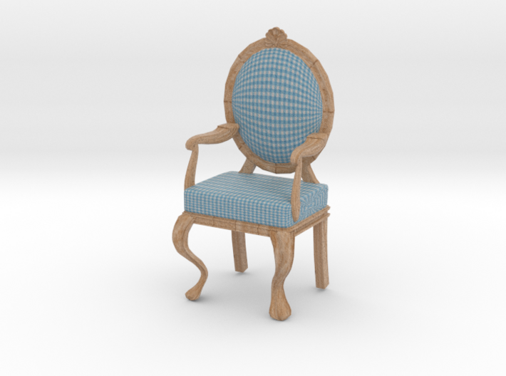 1:12 Scale Blue Gingham/Pale Oak Louis XVI Chair 3d printed