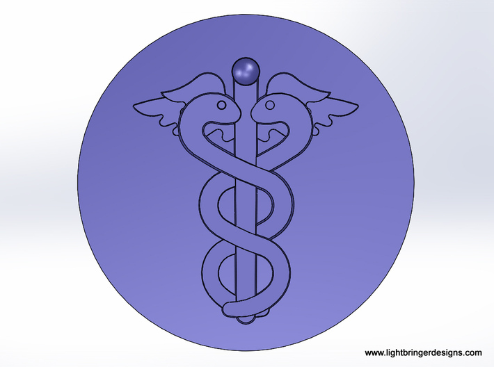 Caduceus Wax Seal (Doctor's Staff) 3d printed Rendering of the wax impression viewed from above