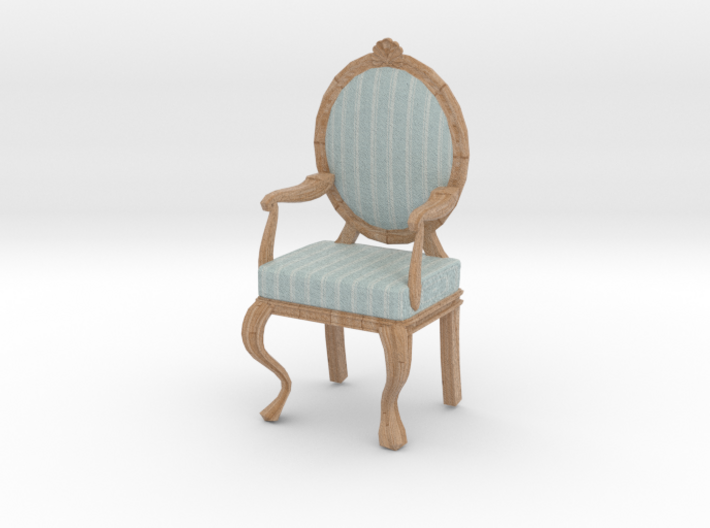 1:12 Scale Blue Striped/Pale Oak Louis XVI Chair 3d printed