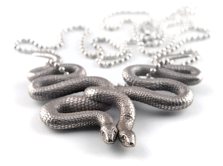 Embraced Snakes Pendant 3d printed Stainless Steel