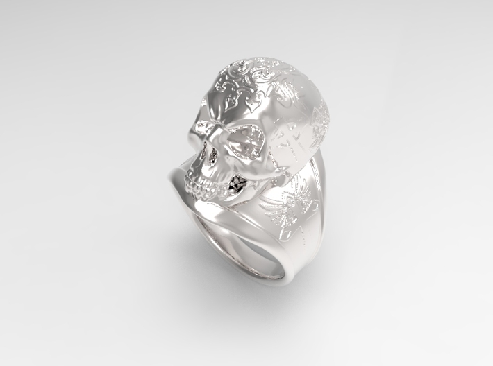 Silver Skull Ring Engraved Size 12 3d printed Silver polished