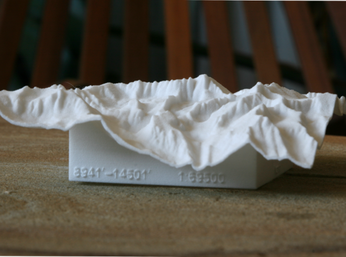 4'' Mt. Whitney Terrain Model, California, USA 3d printed Photo of 4" model, looking up the West valley