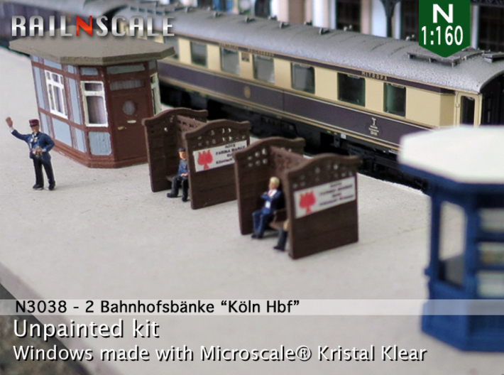 2 Bahnhofsbänke Köln Hbf (N 1:160) 3d printed 