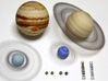 True scale model Solar-System. Moons & all planets 3d printed Photo of the planet models assembled with their (optional) rings